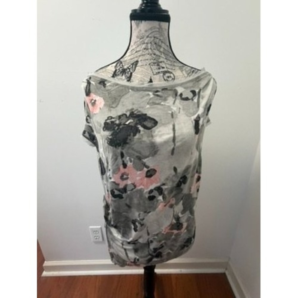 Simply Vera Wang Women's Tunic S Gray Abstract Floral Print Top Sleeve